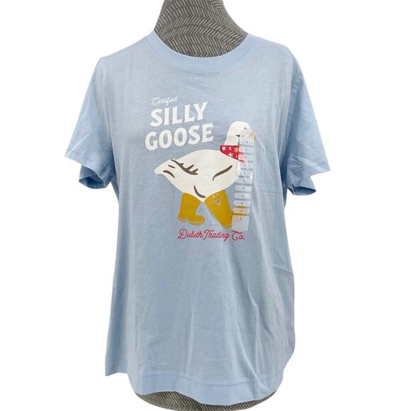 Duluth Trading Certified Silly Goose Blue Graphic Tee Lightweight Longtail Large - Picture 1 of 7